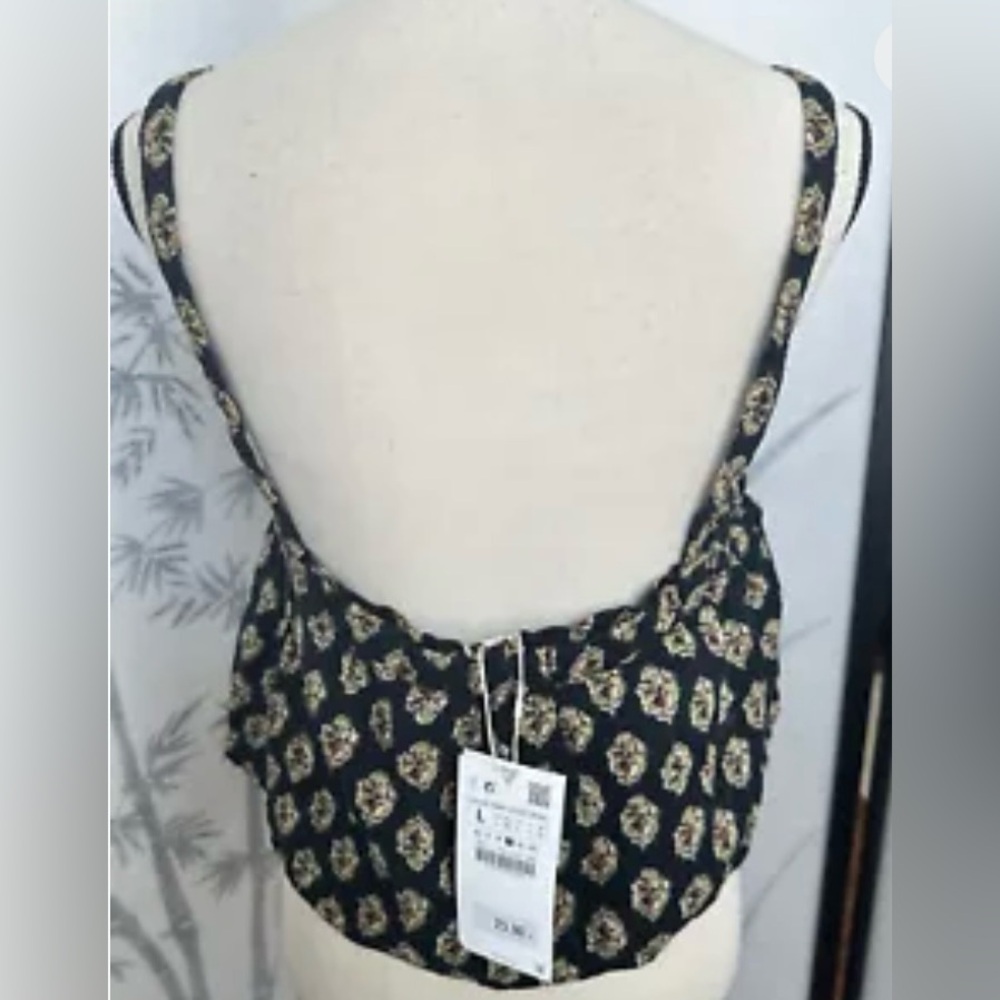 NWT Zara Black Floral Crop Top, Large - Picture 5 of 5